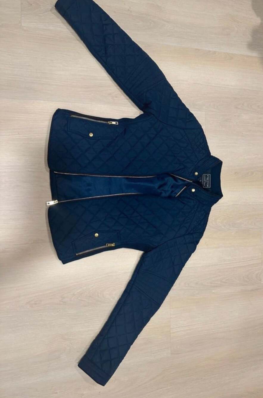 C'Est Moi Quilted Jacket Size L Blue Gold Hardware